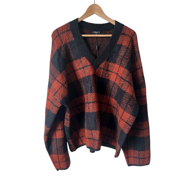 NWT Rails Colleen Rust Black Plaid Oversized V-Neck Sweater Size XL Reg. $268 - Picture 2 of 10